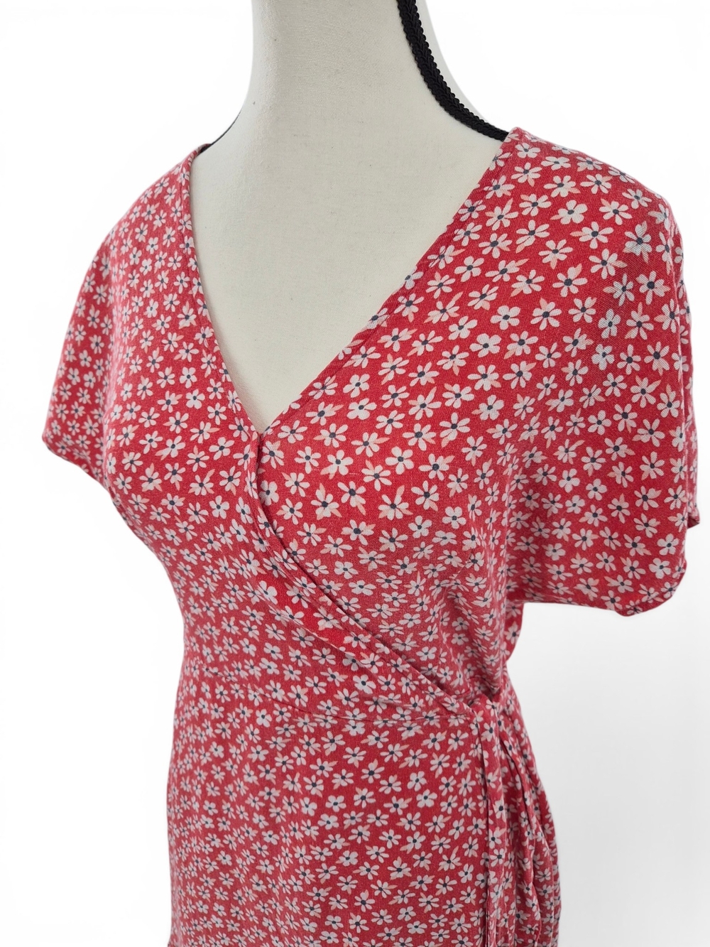 Old Navy Red Ditsy Floral Linen Blend Dolman Wrap Midi Dress Small Cottagecore - Picture 3 of 10
